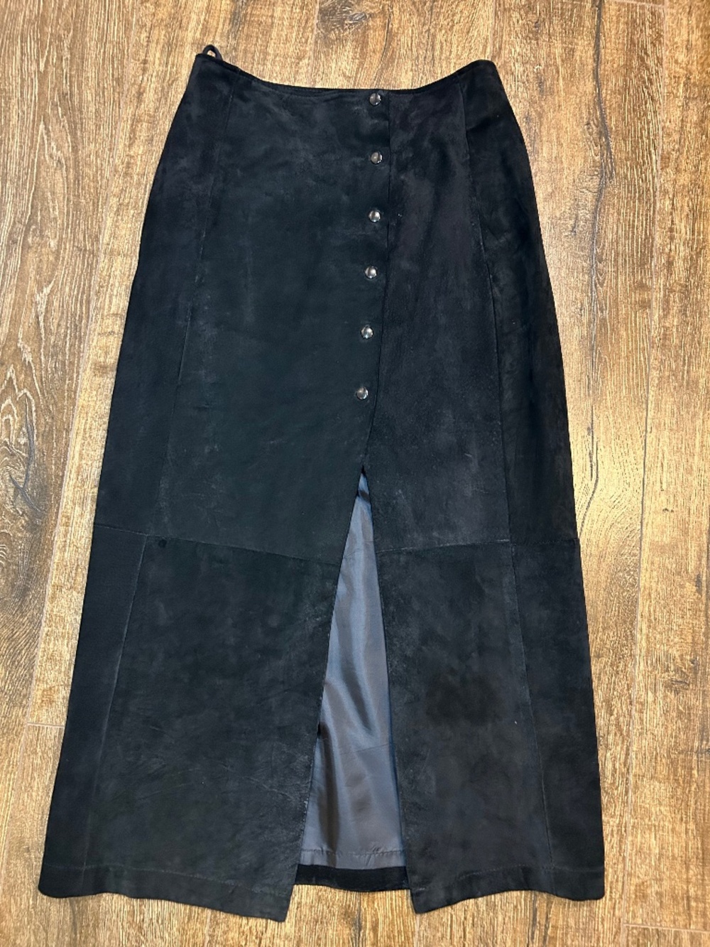 Vintage Global Identity GIII 100% Suede Leather Black Button Maxi Skirt Size M